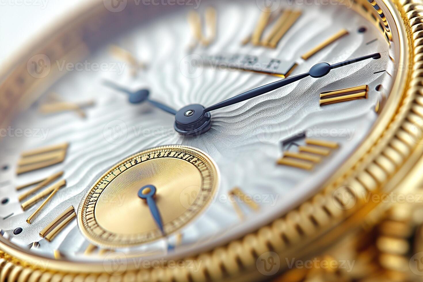A close-up of an elegant gold watch showcasing intricate detailing and craftsmanship. photo