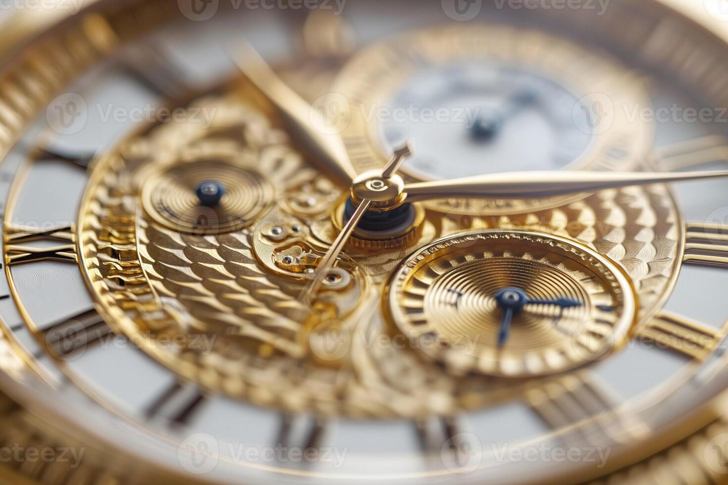 A close-up view of an intricate gold watch mechanism showcasing fine gears and craftsmanship. photo