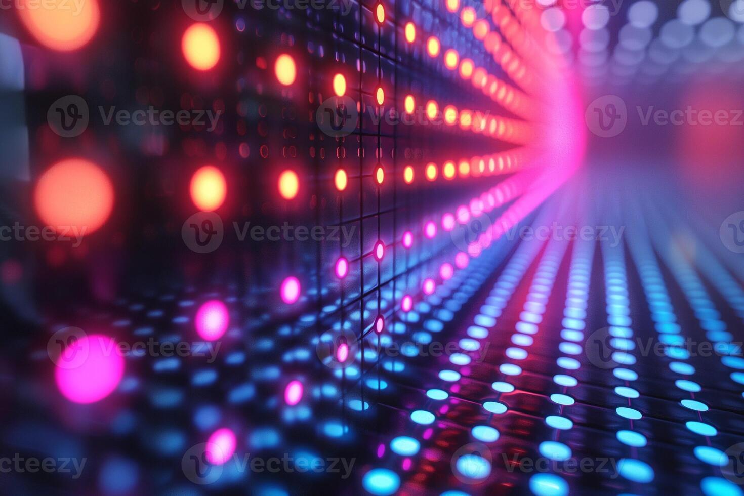 A vibrant display of colorful LED lights creating a mesmerizing abstract pattern. photo