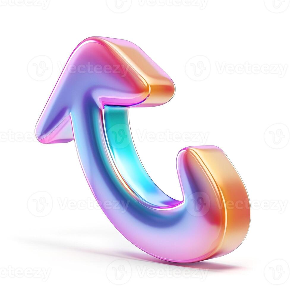 A vibrant, 3D glossy arrow symbolizing upward movement, featuring a mix of rainbow colors and a sleek, modern design. photo