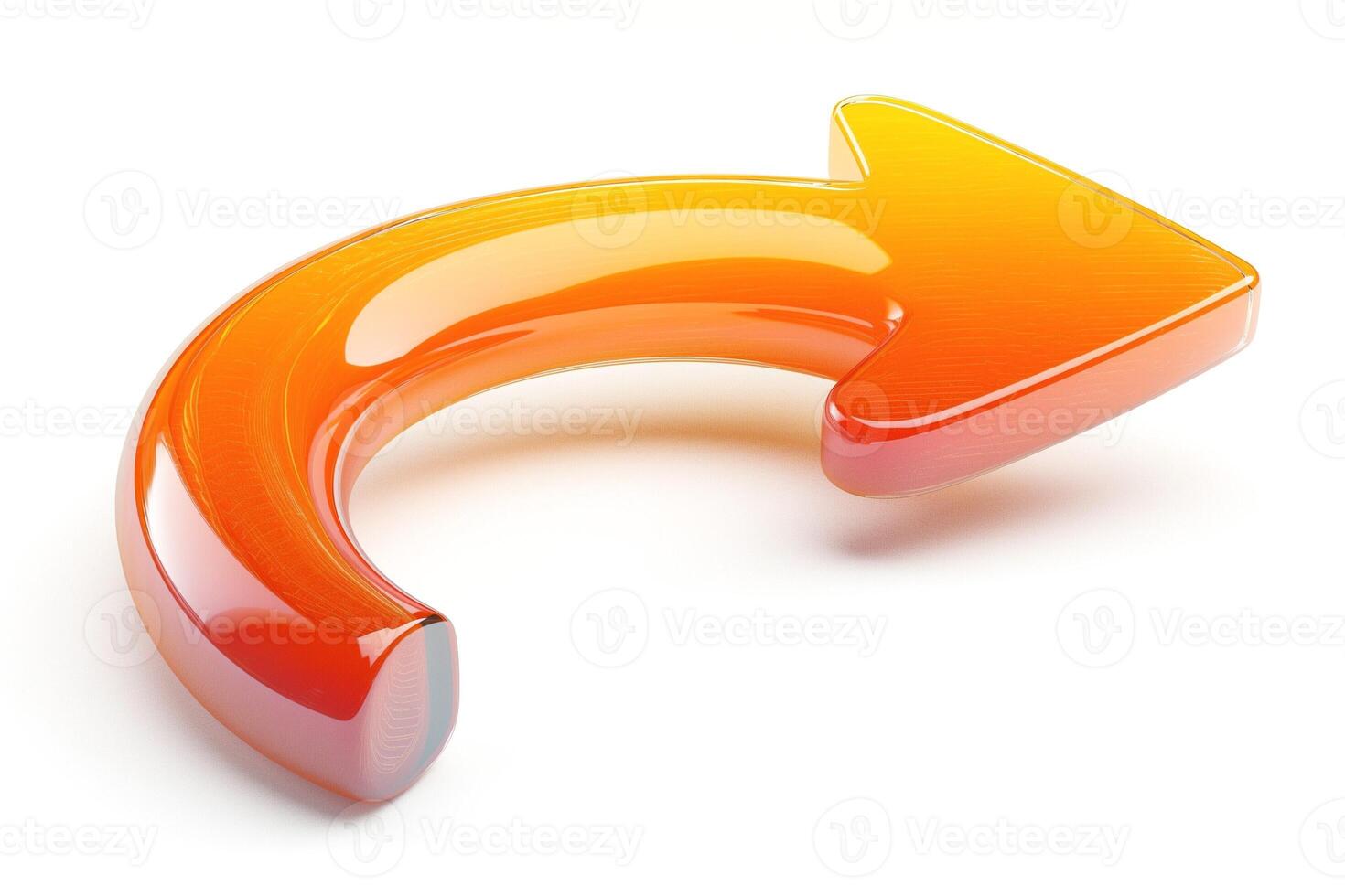 Vibrant 3D glossy orange arrow pointing right, symbolizing direction and movement. photo