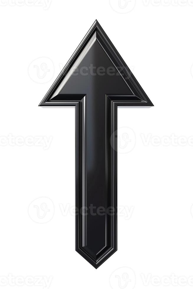 A sleek, glossy black arrow pointing upwards, symbolizing progress and direction. photo