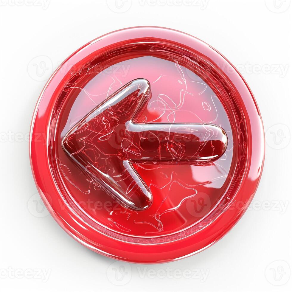 Bright red left arrow symbol on a glossy circular background, conveying direction and navigation. photo