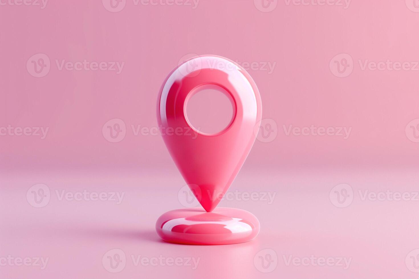 A glossy pink location pin on a soft pink background, symbolizing navigation and mapping services. photo