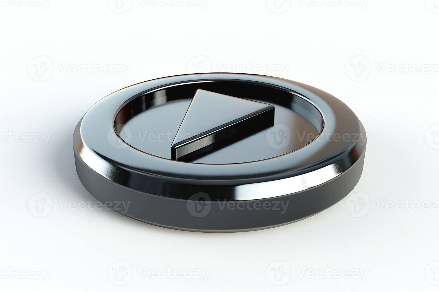 A sleek, modern play button icon in glossy black and silver, symbolizing media playback. photo