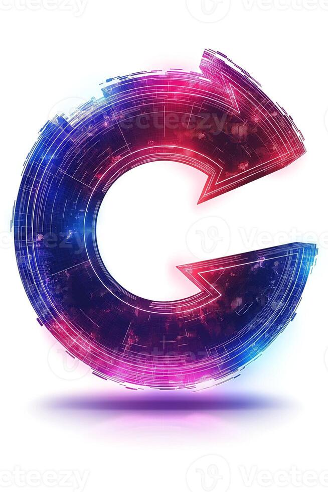 A vibrant and futuristic logo design featuring a colorful, glowing arrow forming the letter 'G'. photo