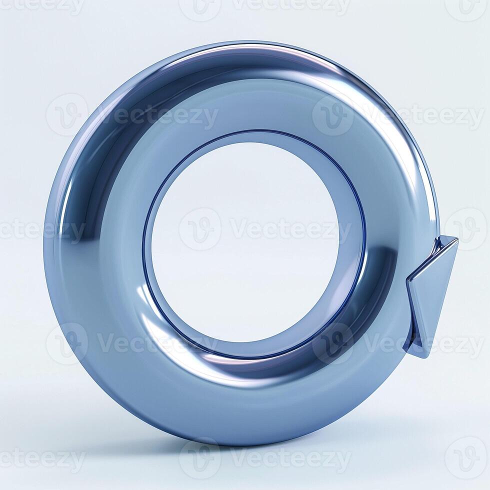 A sleek, metallic circular arrow symbolizing recycling and sustainability, set against a soft gradient background. photo
