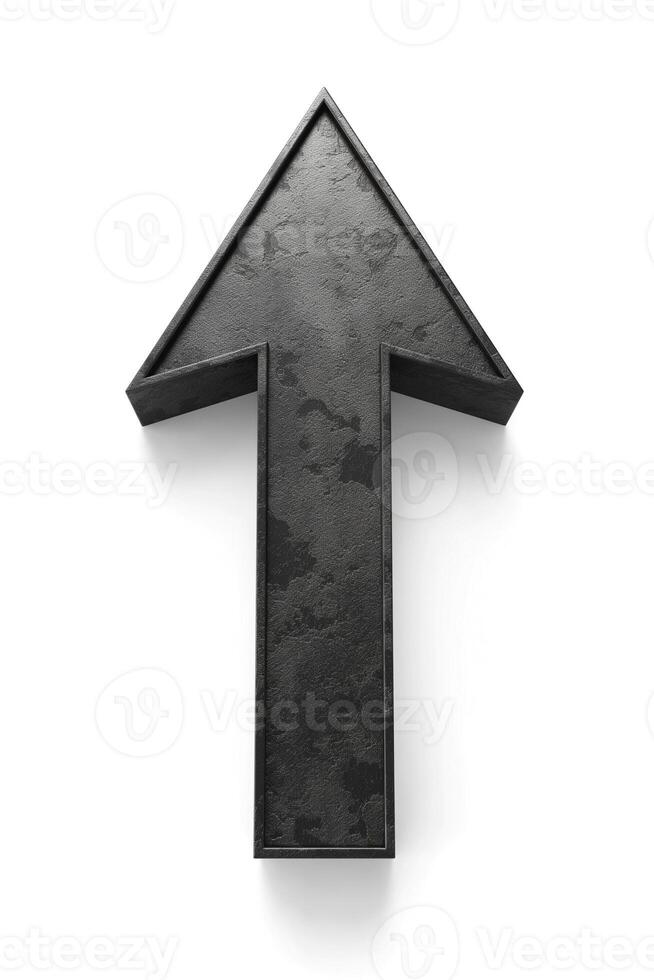 A large, textured black arrow pointing upwards, symbolizing progress and direction. photo