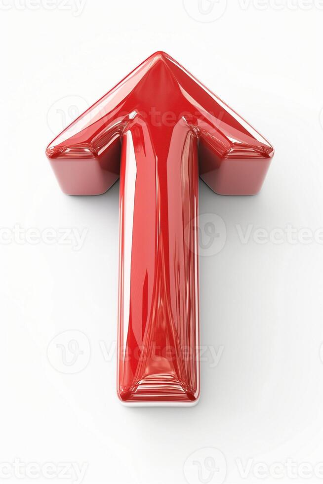 Shiny red 3D arrow pointing upwards, symbolizing progress and growth. photo