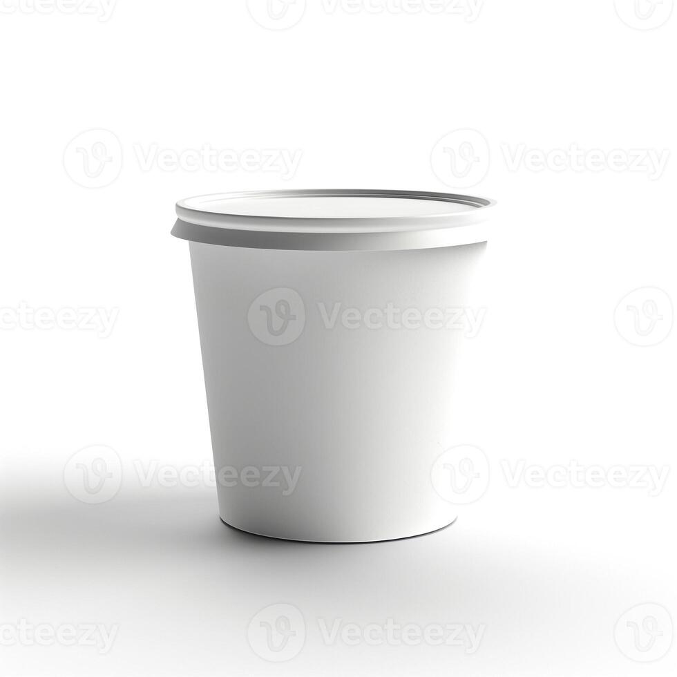 A plain white paper cup with a plastic lid, perfect for food or beverages. photo