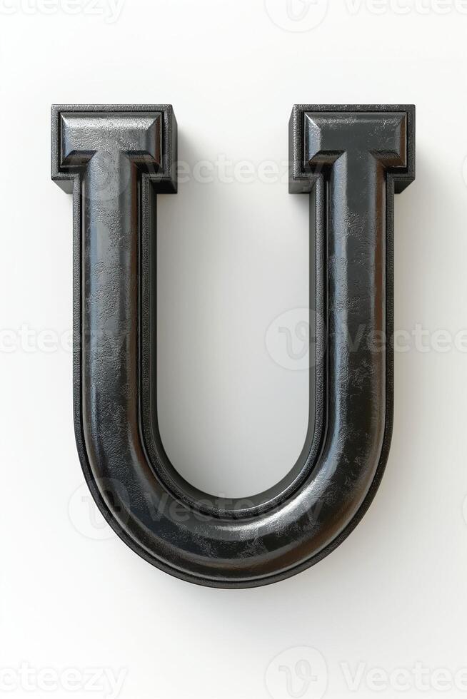 A striking black 3D letter 'U' with a polished surface, showcasing a modern and sleek design. photo