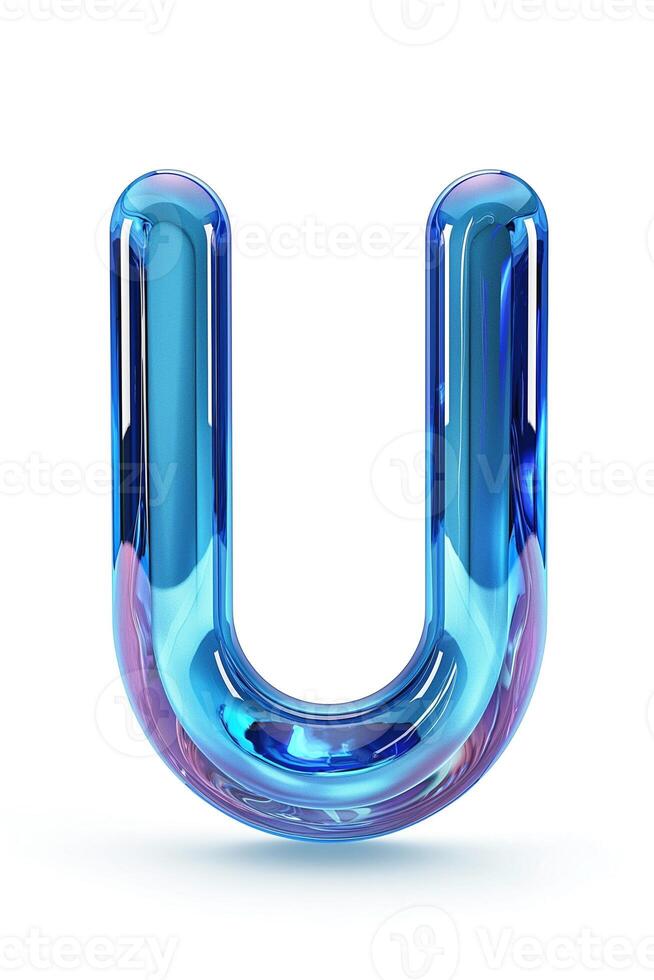 A glossy and vibrant blue 3D letter 'U' showcasing a modern, sleek design that stands out. photo