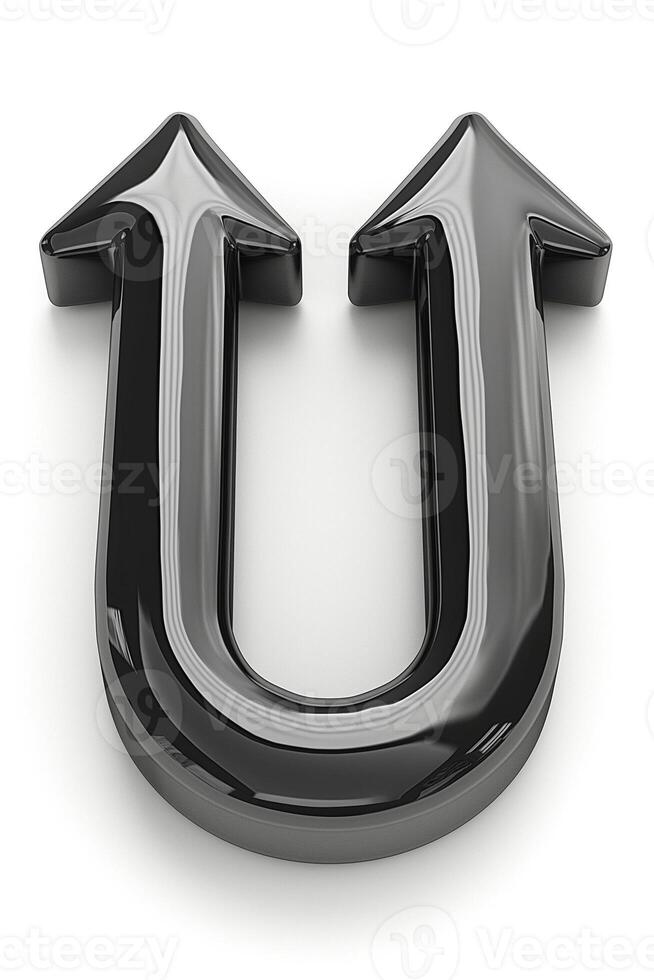 A sleek, three-dimensional black arrow symbol suggesting upward movement and progress. photo