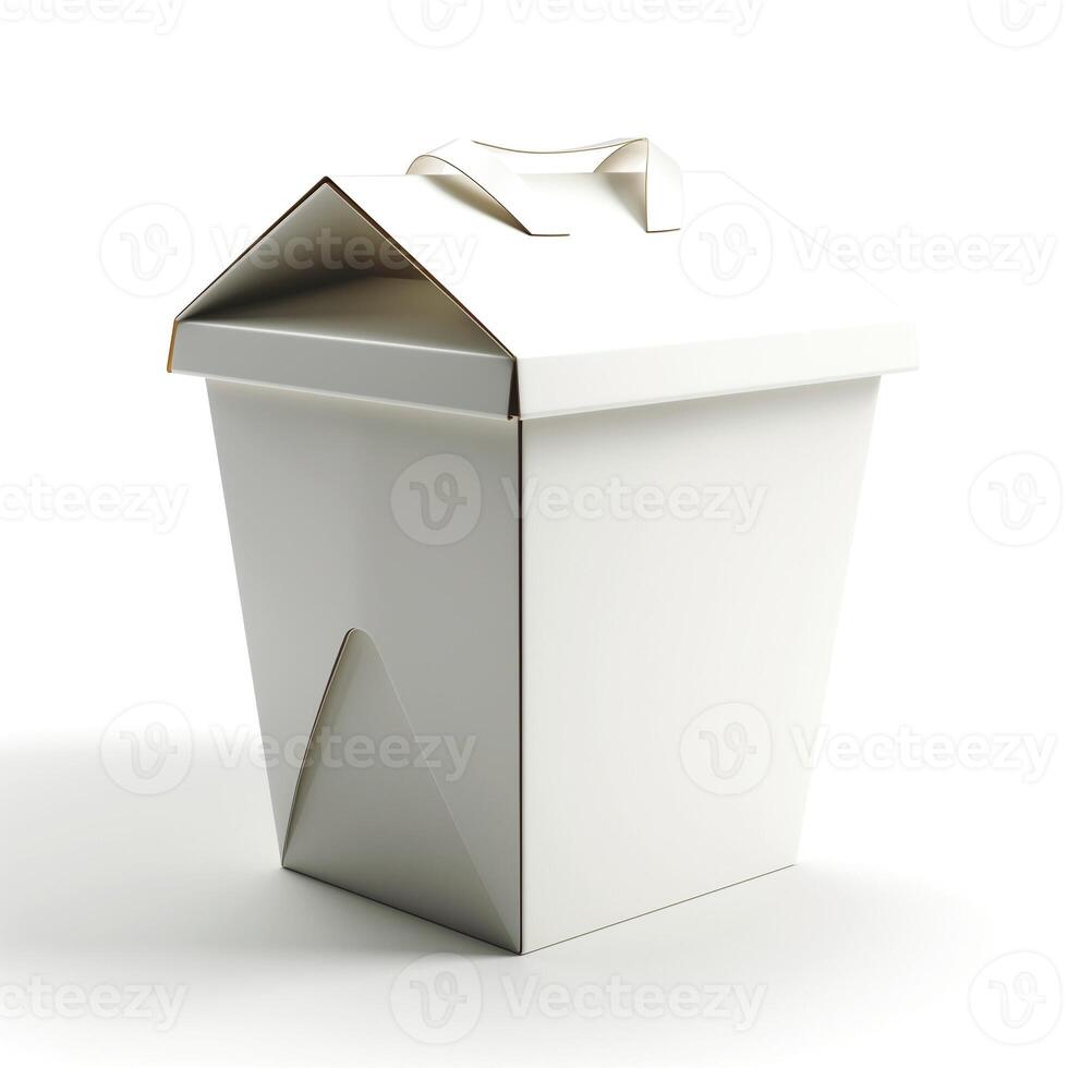 A clean, empty takeout box with a traditional design, perfect for serving noodles or rice dishes. photo