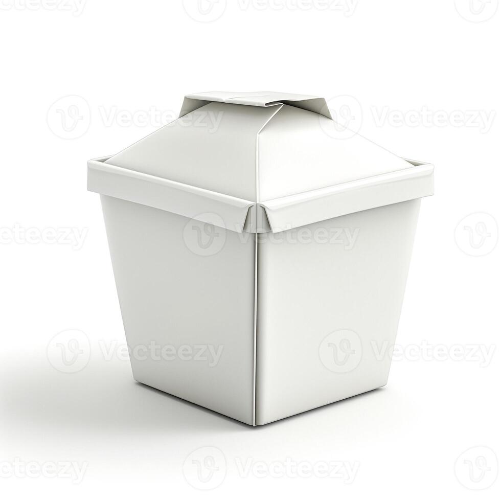 A classic takeout container, white with a foldable lid, perfect for carrying delicious meals. photo