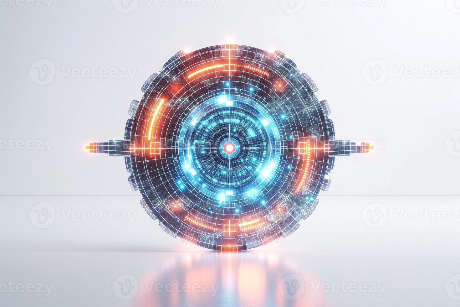Futuristic digital interface with glowing blue and orange elements, showcasing advanced technology concepts. photo