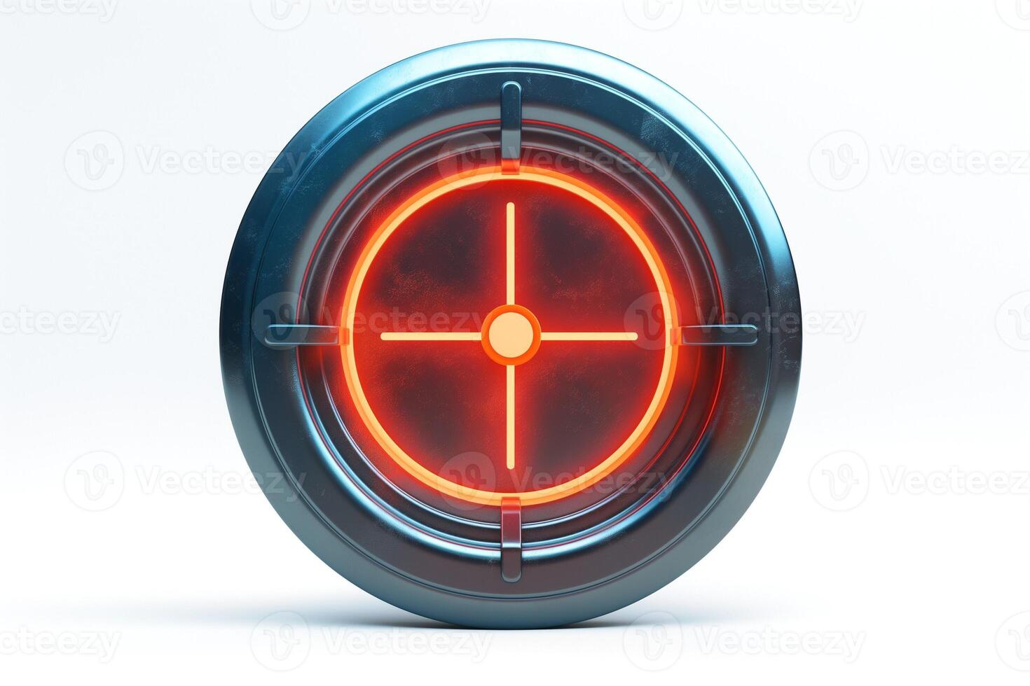 A sleek, metallic target symbol with a vibrant red glow, creating a futuristic and dynamic visual effect. photo
