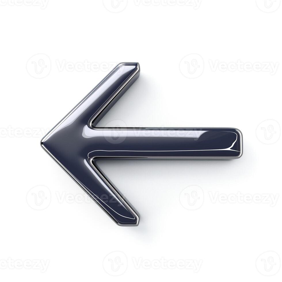 A sleek, glossy metallic left arrow icon, embodying a modern and stylish design. photo