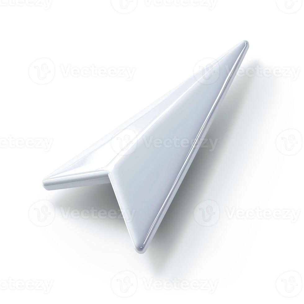 Minimalist white paper airplane sculpture on a clean surface, representing creativity and innovation. photo