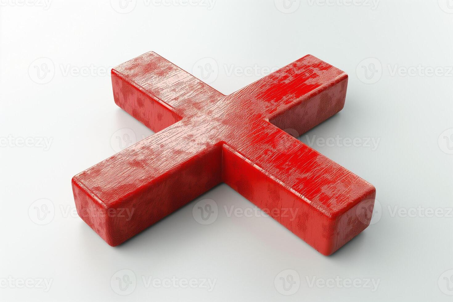 A striking red 3D cross standing atop a clean white surface, symbolizing boldness and clarity. photo