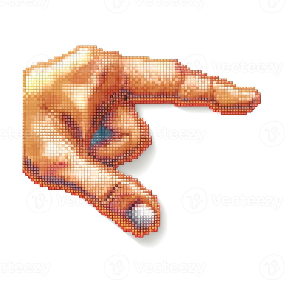 A creative pixel art depiction of a hand in a pinching gesture, showcasing vibrant hues and a modern aesthetic. photo
