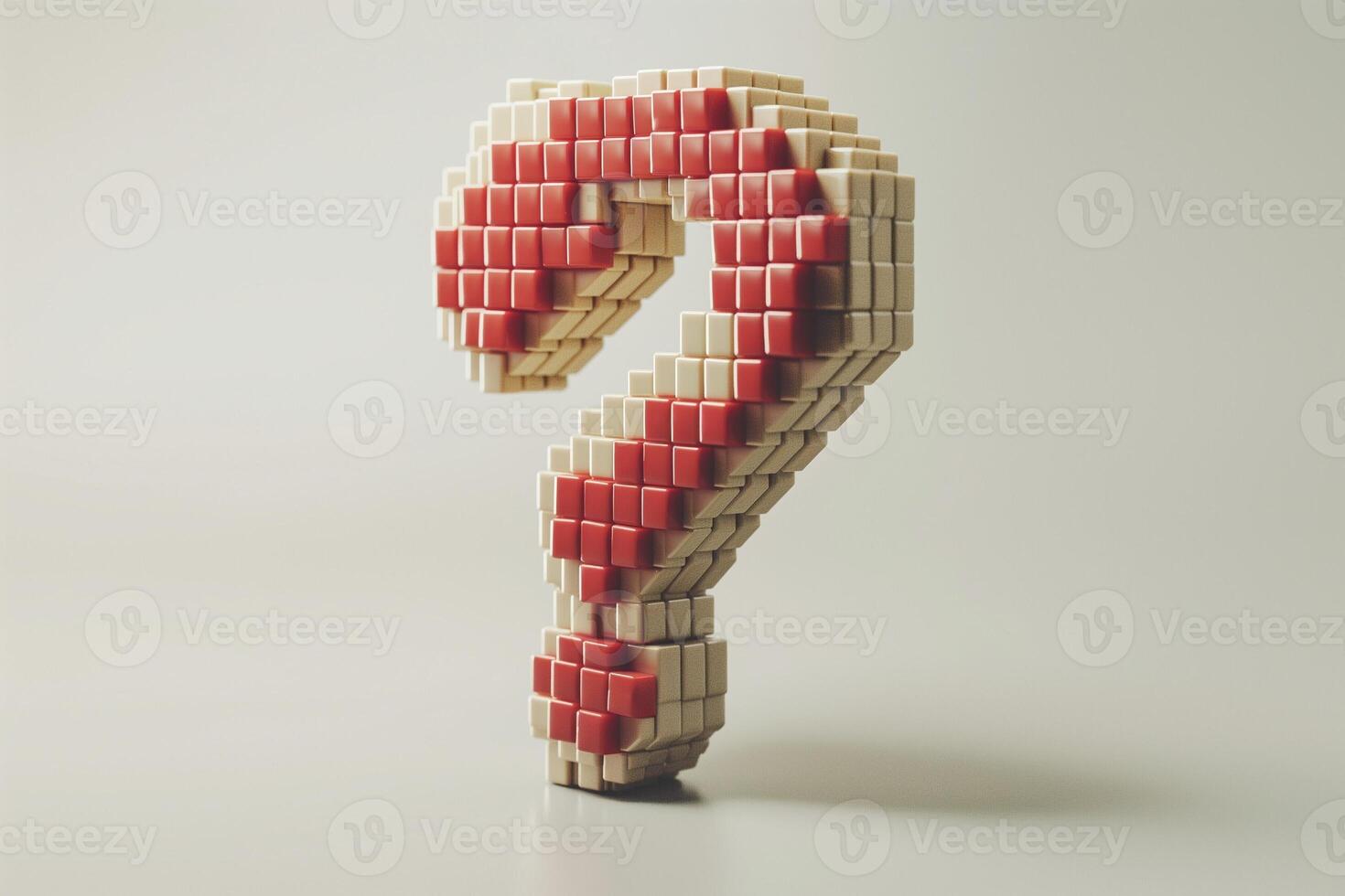 A creatively arranged question mark made of small cubes, showcasing a blend of beige and red colors, symbolizing inquiry and curiosity. photo