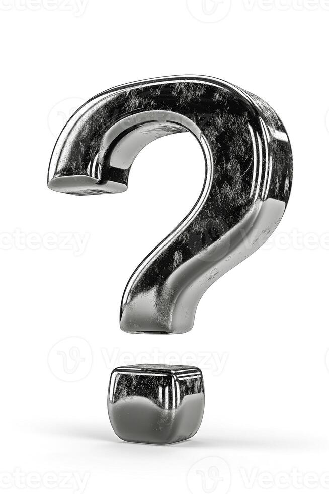 A shiny metallic question mark symbol, reflecting light, creating an intriguing visual appeal. photo