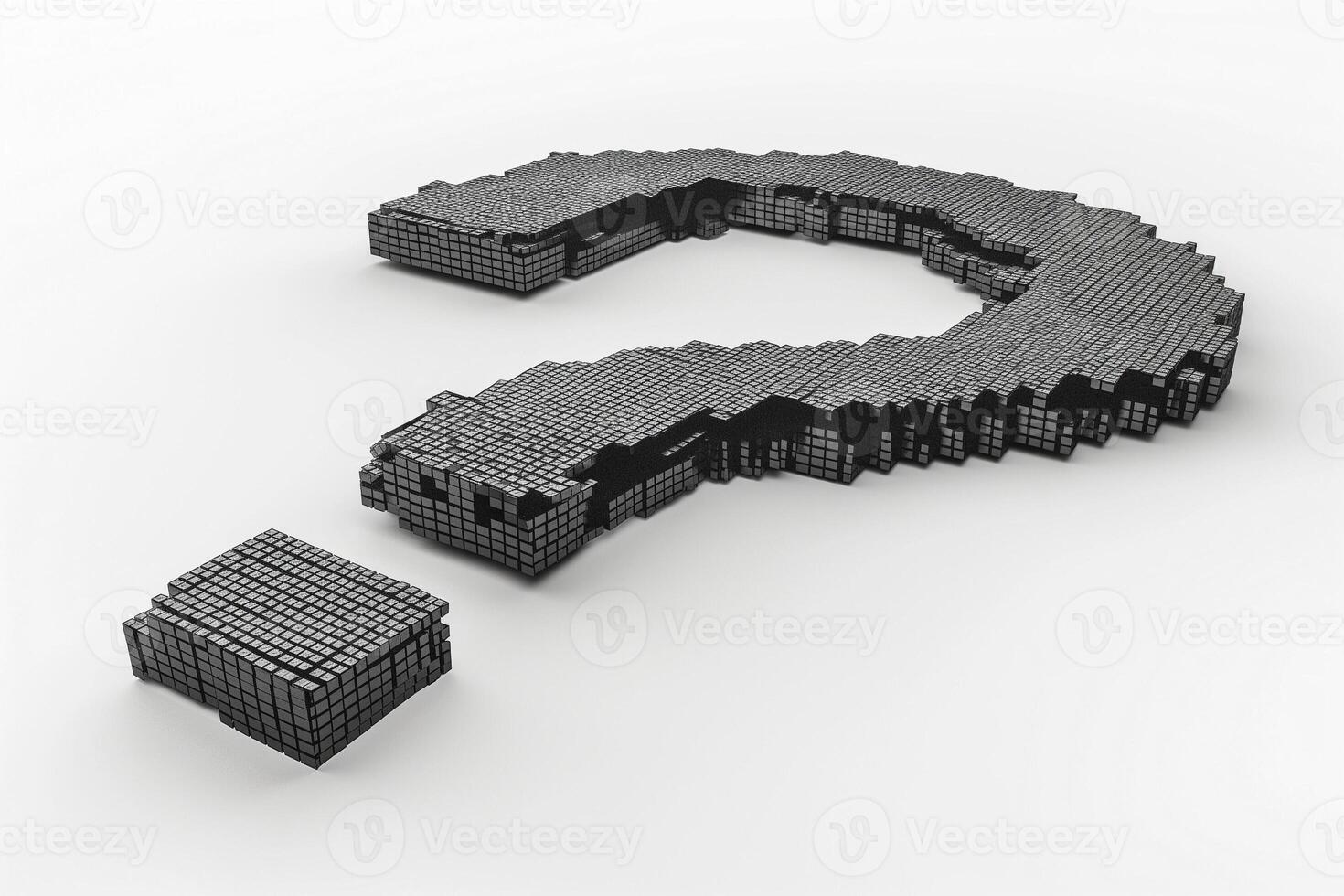 A striking 3D question mark made of interconnected black cubes, symbolizing curiosity and inquiry. photo