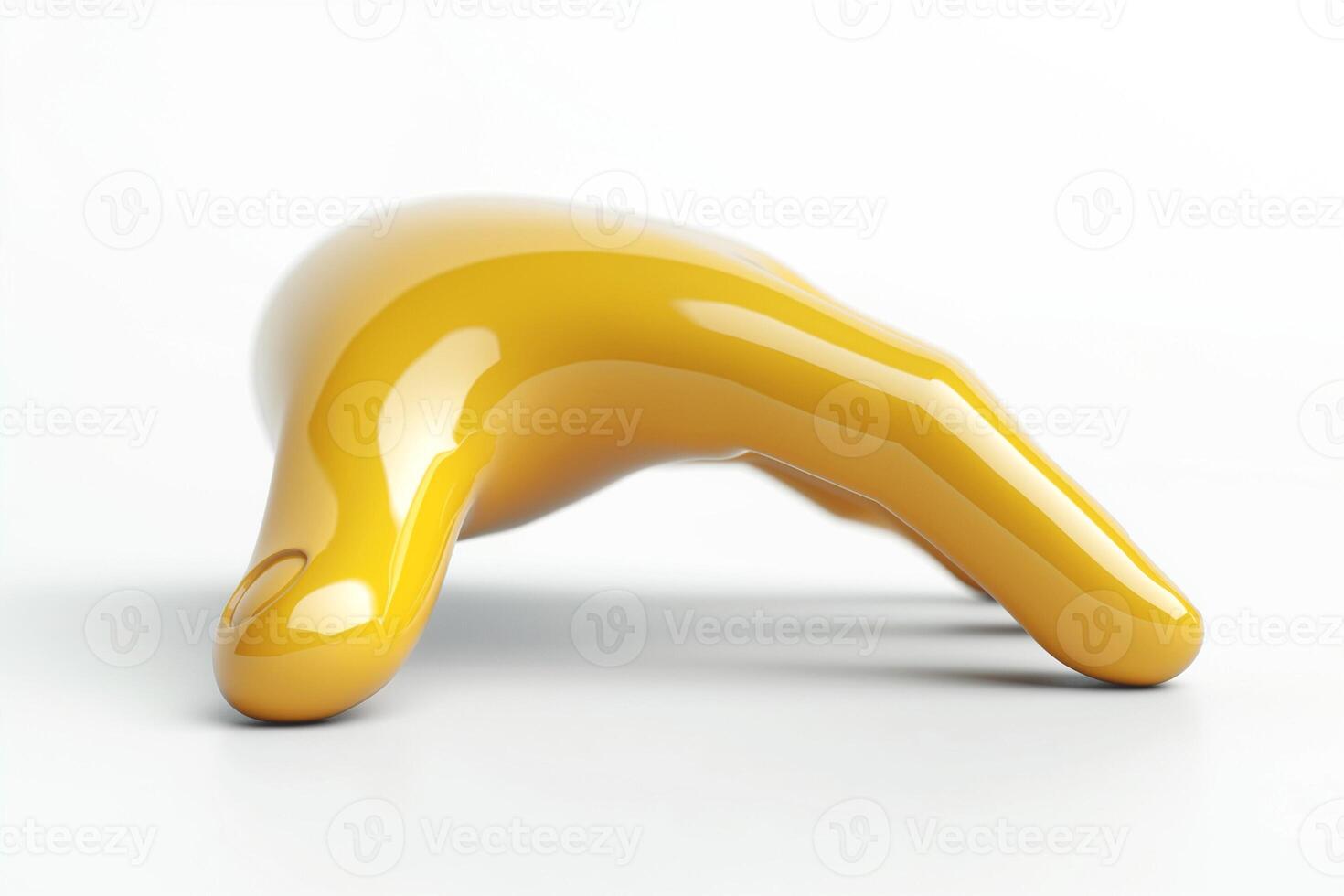 A sleek, abstract yellow hand sculpture resting on a white surface, showcasing a unique design and glossy finish. photo