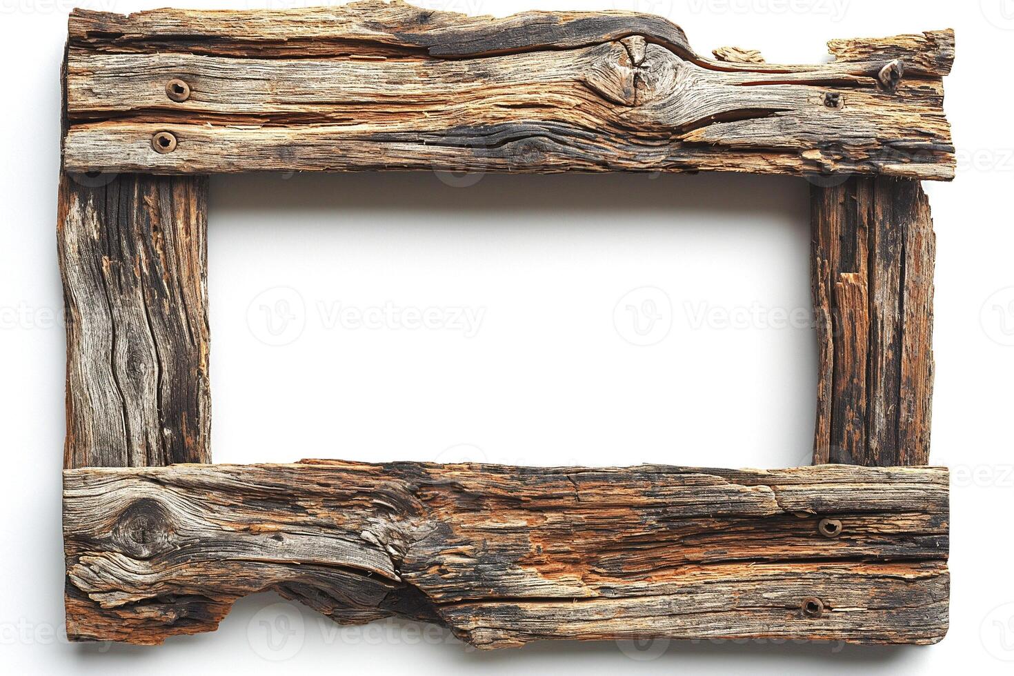 A rustic wooden frame made from weathered wood, showcasing a blend of textures and earthy tones. photo