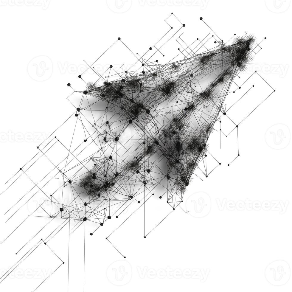 An abstract representation of a paper airplane made from interconnected lines and dots, emphasizing creativity and innovation. photo