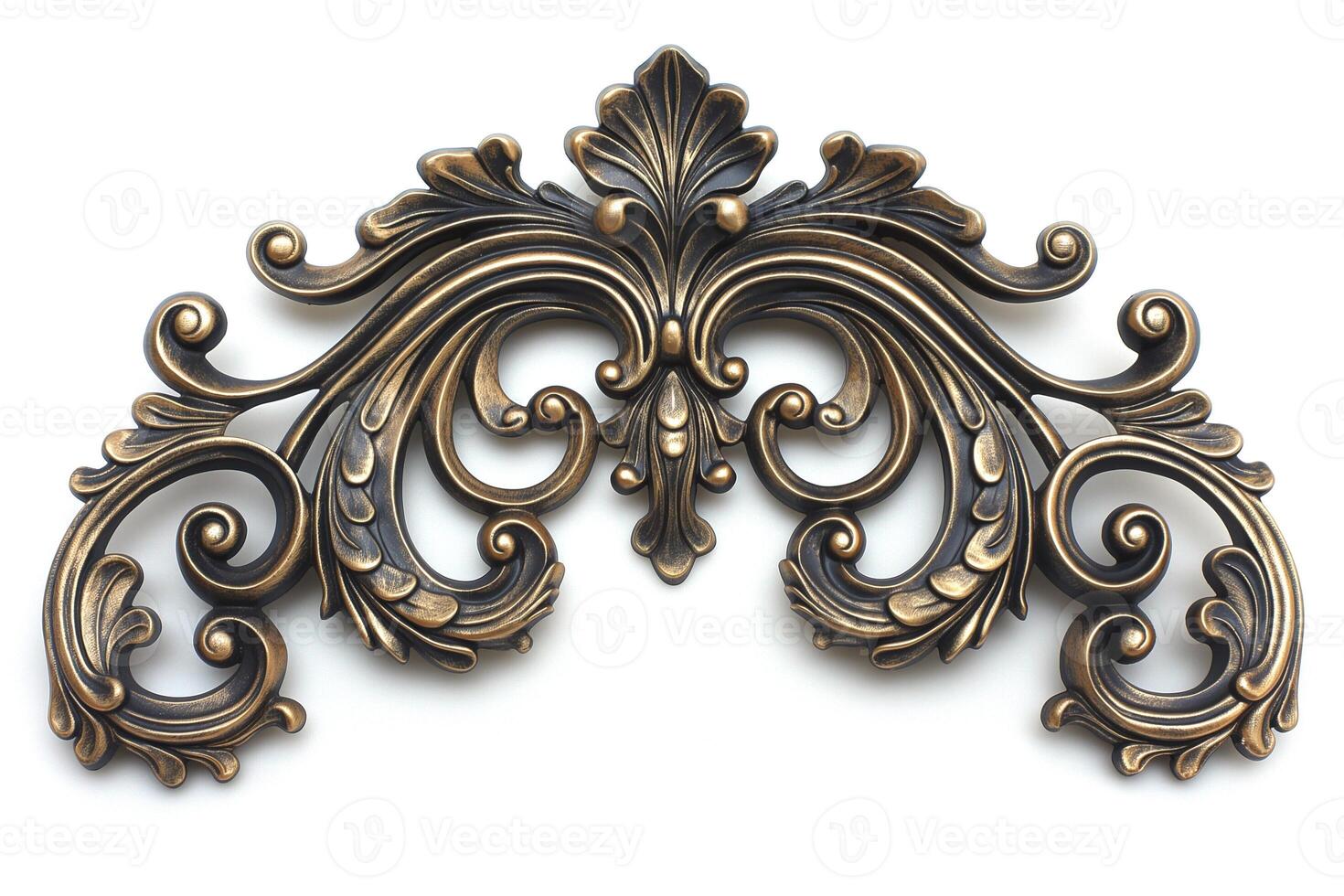 Ornate vintage ornament featuring intricate floral and scroll designs in a rich bronze finish. photo