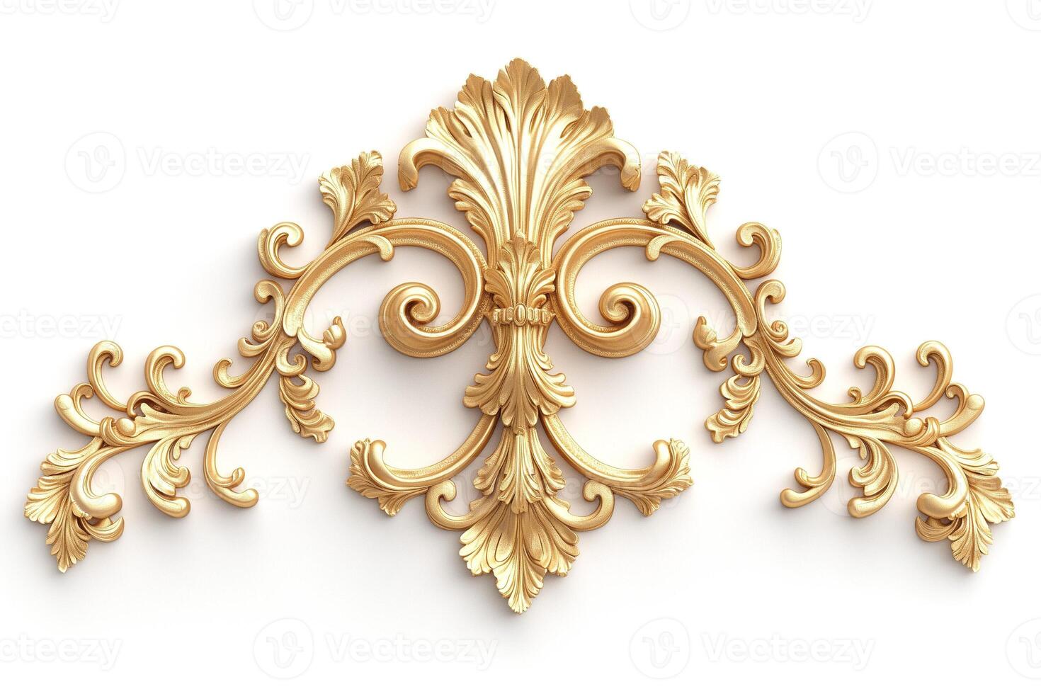 Elegant golden decorative relief in a classic design, showcasing intricate floral patterns and details. photo