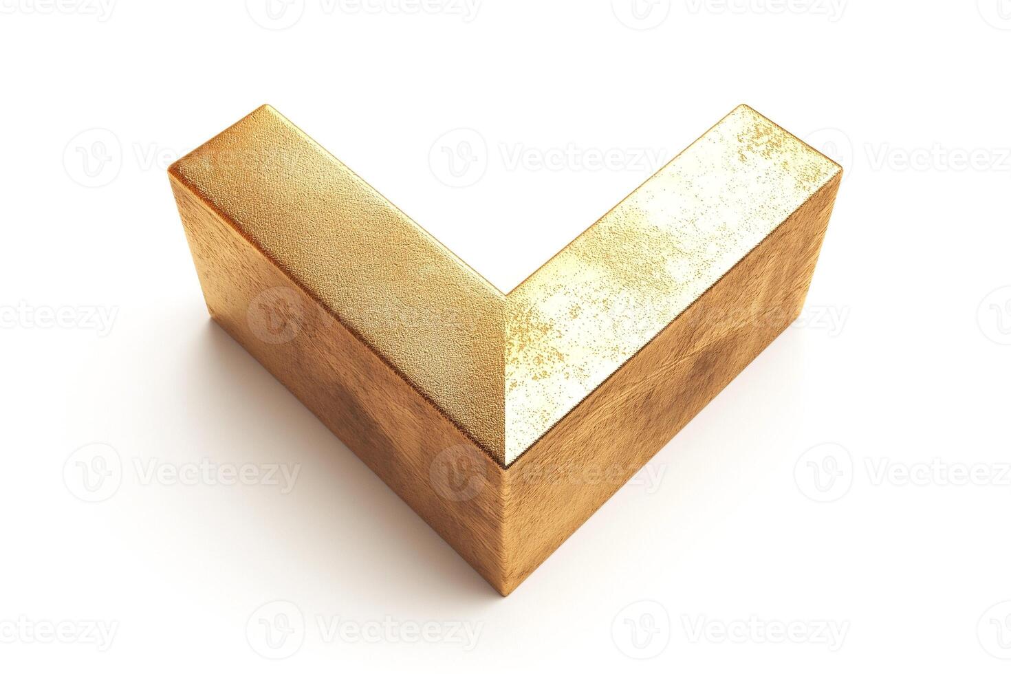 A golden corner piece, reflecting light against a white background, symbolizing strength and direction. photo