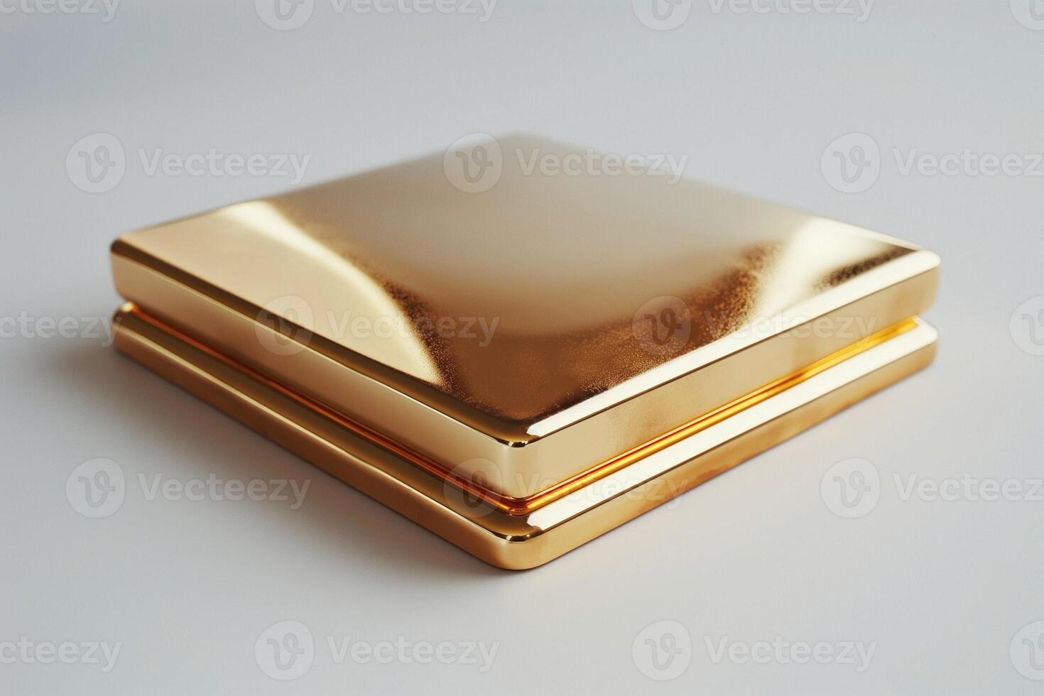 A sleek, reflective gold square box, radiating luxury and elegance, perfect for high-end gifts or decorative purposes. photo