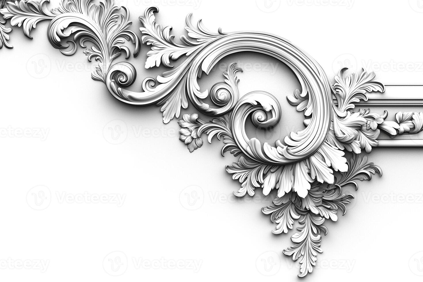 Intricate white floral ornamentation adding elegance and depth to any design. photo