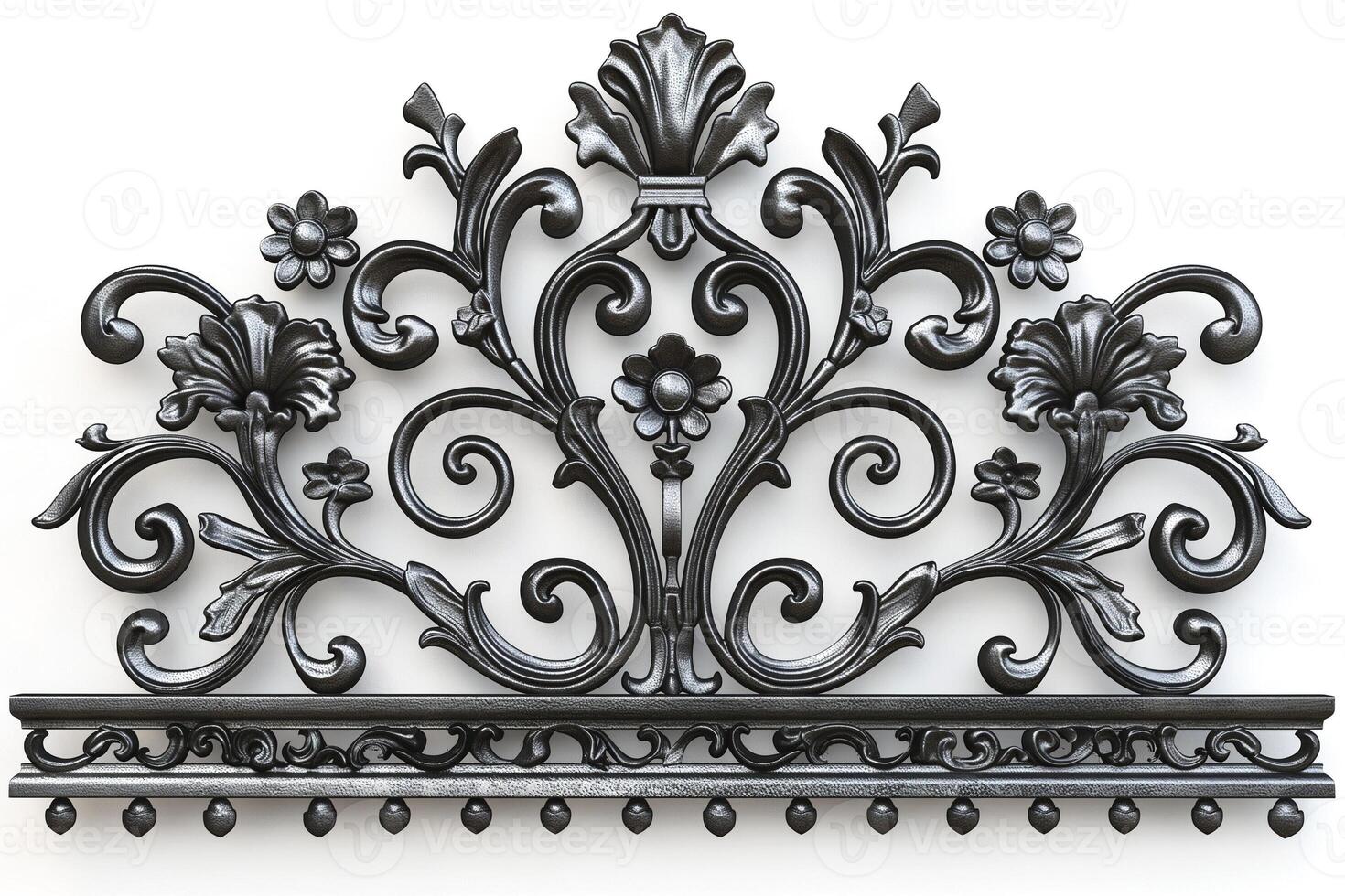 Intricate black ornamental design showcasing floral patterns and curves. photo
