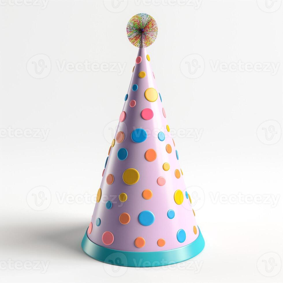 Colorful party hat with pastel polka dots, perfect for festive celebrations. photo