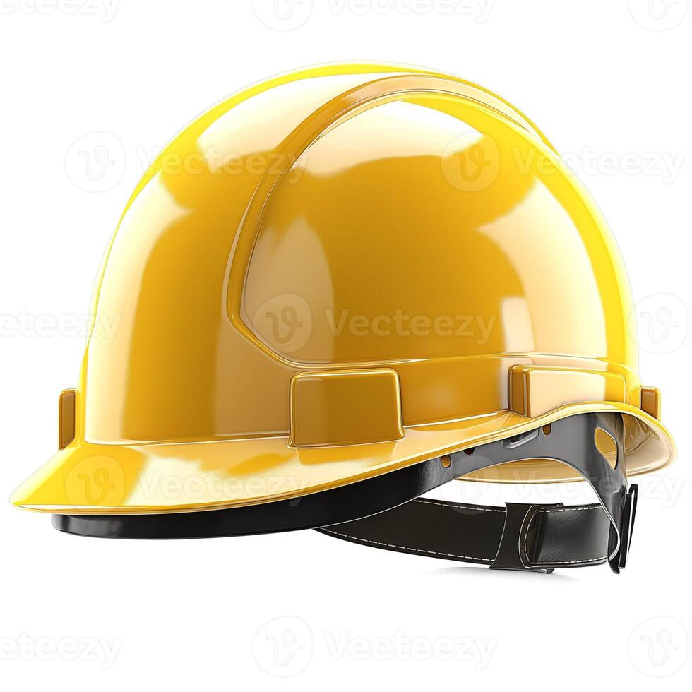 A bright yellow construction helmet designed for safety, showcasing a sleek design and sturdy construction. photo