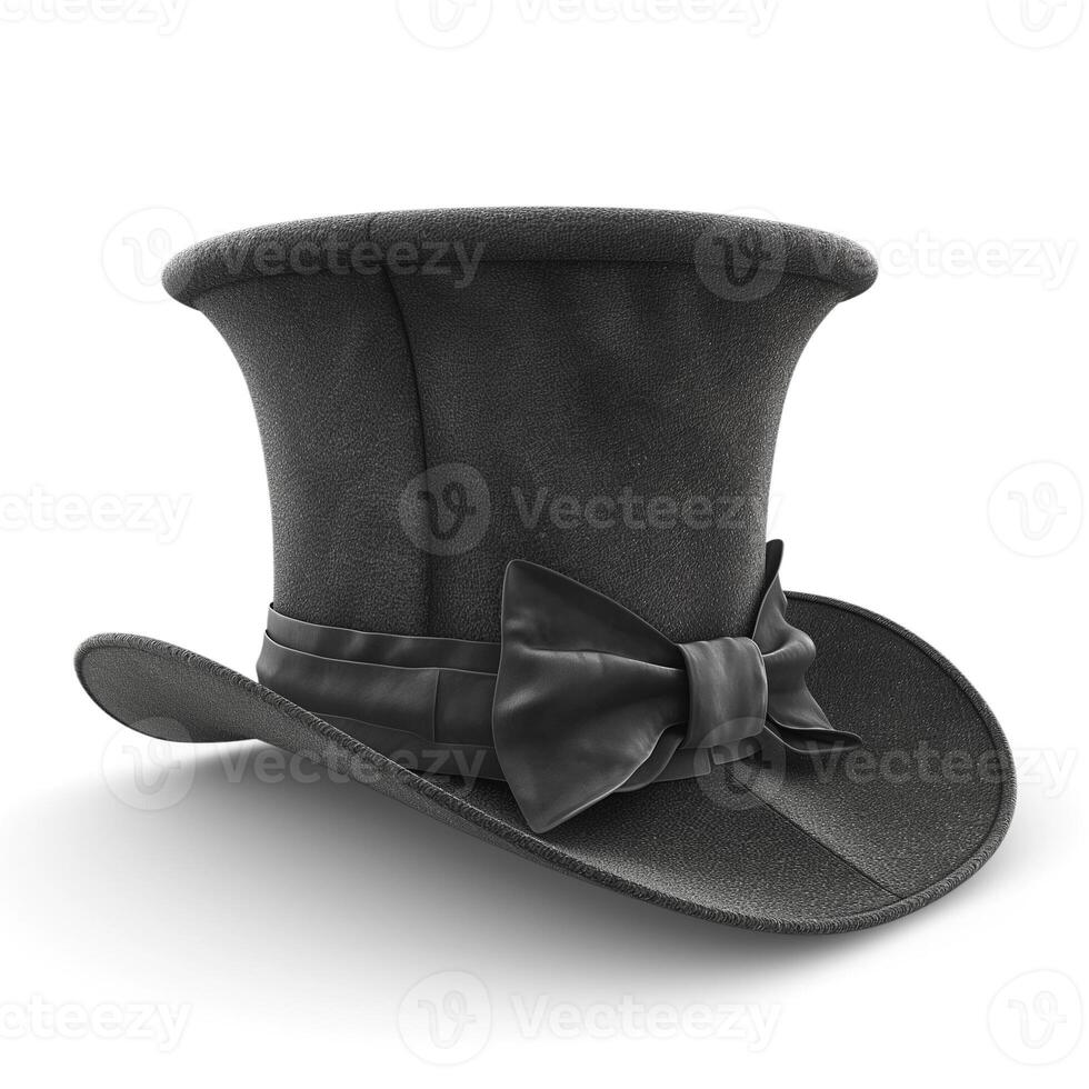 A classic black top hat with a satin ribbon, exuding elegance and timeless style. photo
