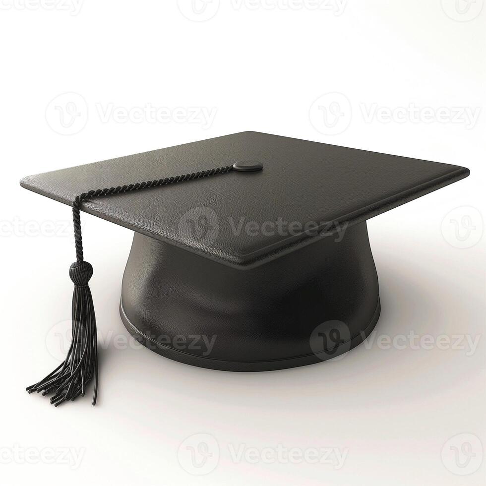 A classic black graduation cap featuring a square top and a tassel, symbolizing academic achievement. photo