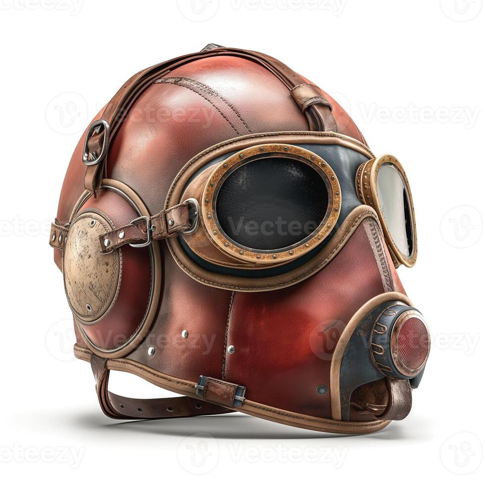 A vintage-inspired leather helmet with goggles, showcasing a steampunk aesthetic with intricate detailing. photo