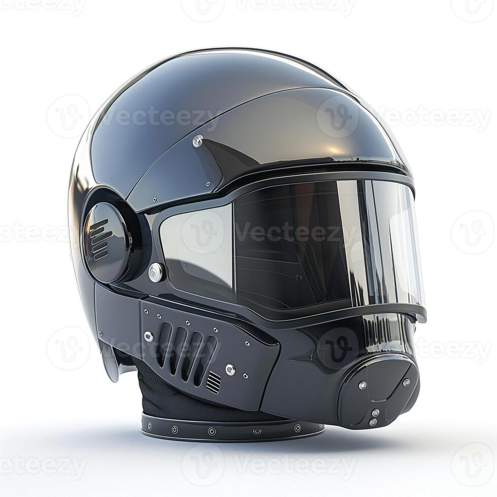 Sleek black helmet showcasing modern design and futuristic aesthetics. photo
