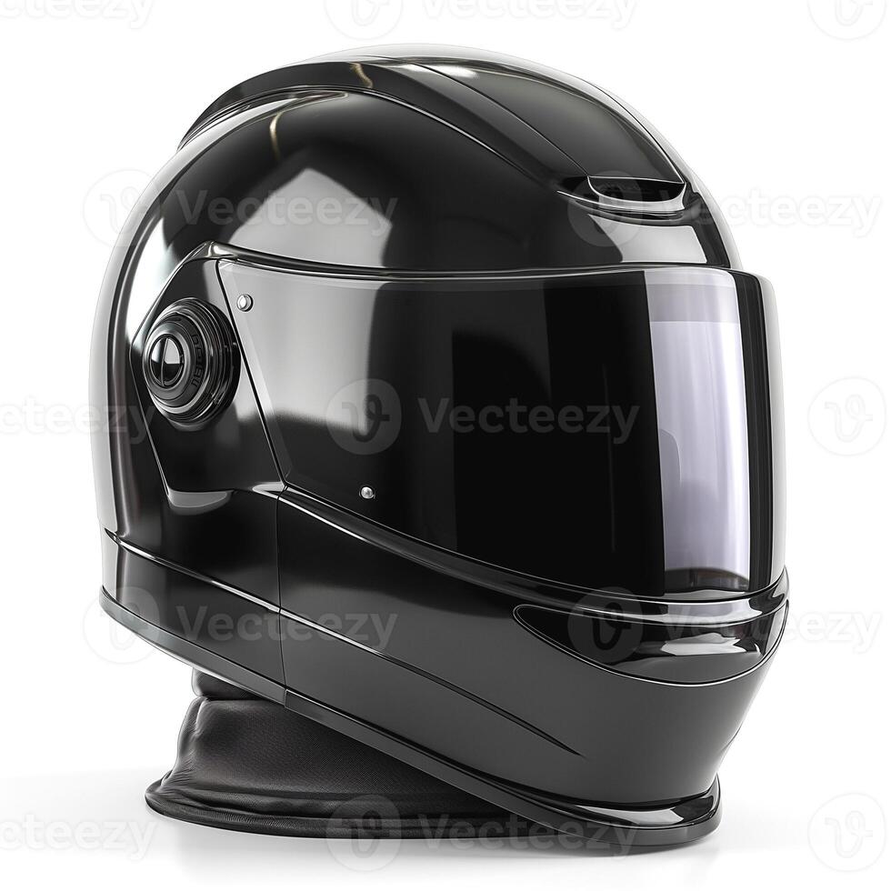 A sleek, black motorcycle helmet with a shiny finish, designed for safety and style. photo