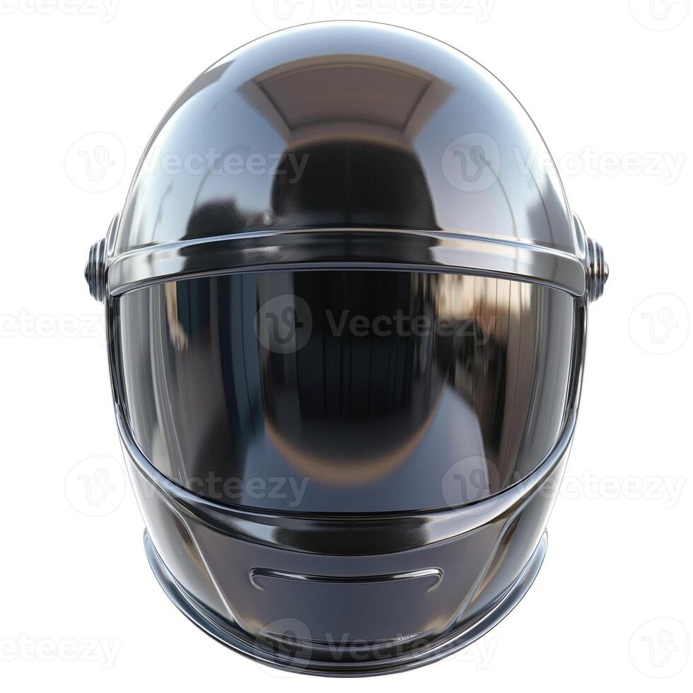 A sleek black motorcycle helmet with a reflective visor, ideal for ensuring safety and style on the road. photo