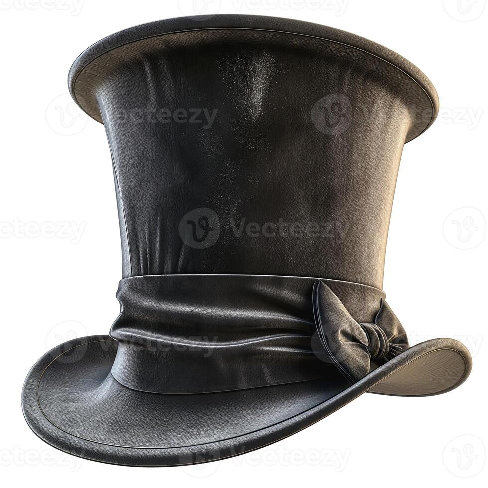 A classic black top hat with a stylish bow, epitomizing elegance and vintage charm. photo