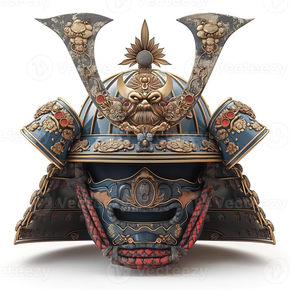 A beautifully crafted samurai helmet with intricate detailing, reflecting traditional Japanese artistry. photo