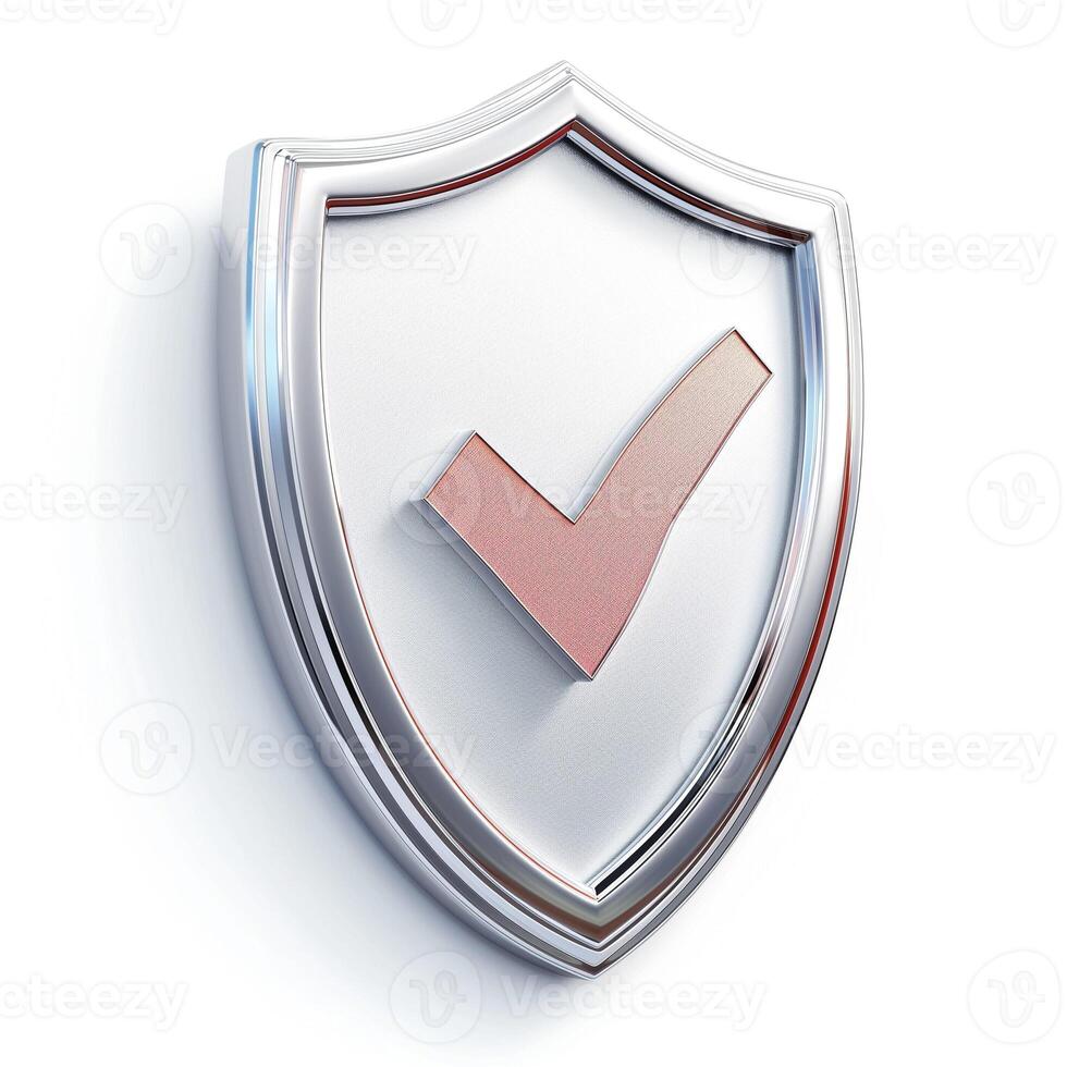 Stylized shield with a check mark symbolizing security and trust. photo