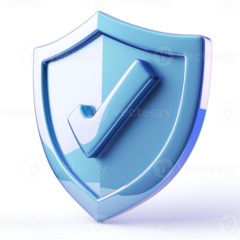 A sleek blue shield with a check mark symbolizing security and protection. photo