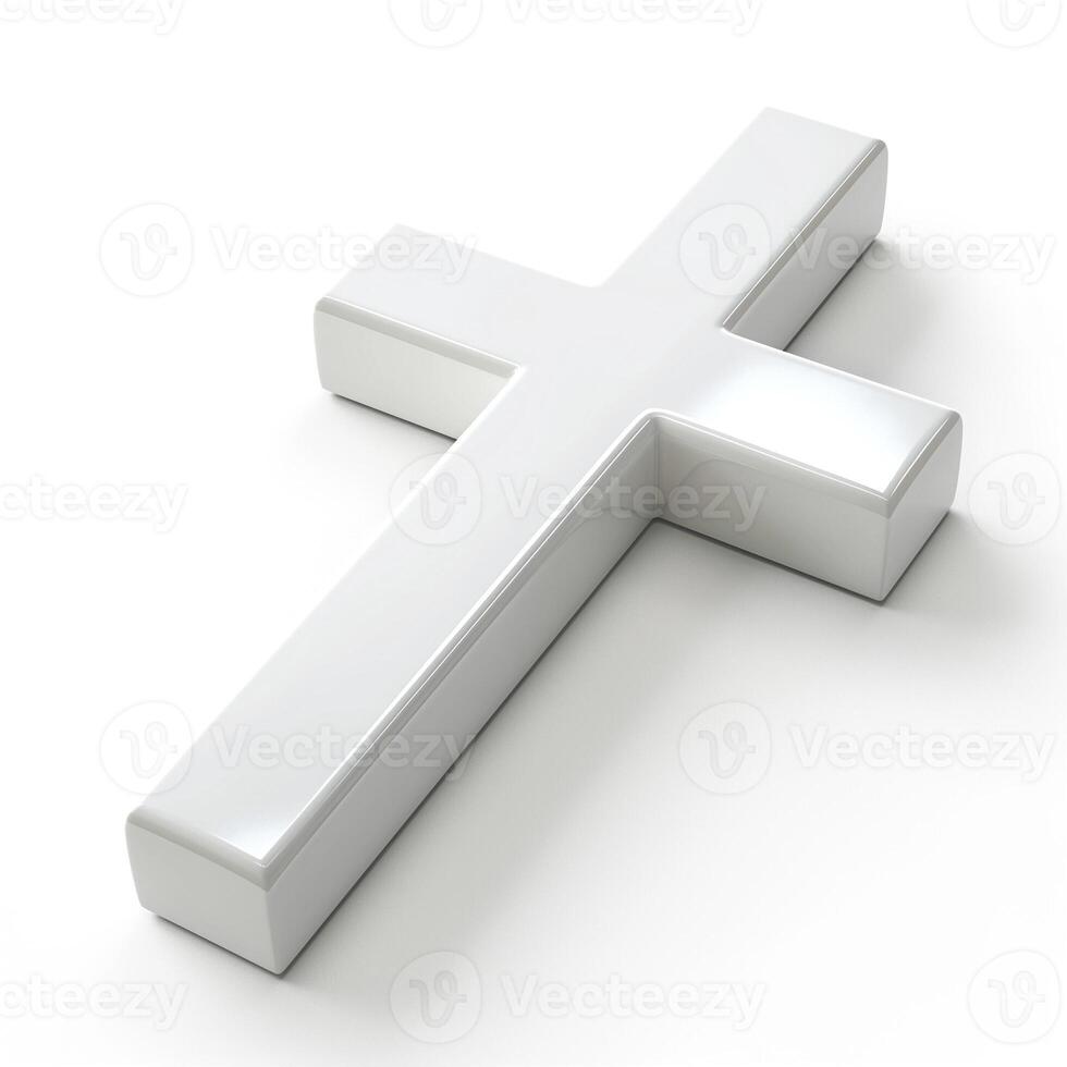 A sleek, modern white cross symbolizing faith and spirituality against a plain background. photo